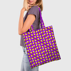 Сумка-шопер Фиолетовый Фон с Желтыми Квадратами Иллюзия Движен, цвет: 3D-принт — фото 2