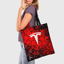 Сумка-шопер Tesla Logo соты, цвет: 3D-принт — фото 2