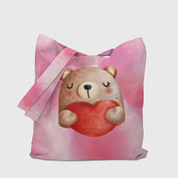 Сумка-шопер Медвежонок с сердечком День влюбленных, цвет: 3D-принт