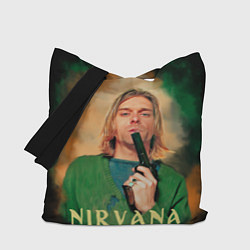 Сумка-шопер Nirvana - Kurt Cobain with a gun, цвет: 3D-принт