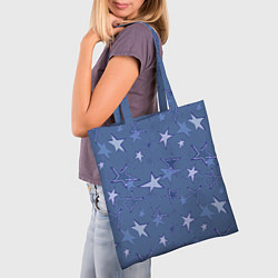 Сумка-шопер Gray-Blue Star Pattern, цвет: 3D-принт — фото 2
