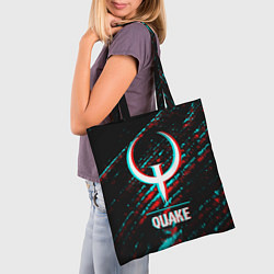 Сумка-шопер Quake в стиле glitch и баги графики на темном фоне, цвет: 3D-принт — фото 2