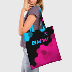 Сумка-шопер BMW - neon gradient: символ сверху, цвет: 3D-принт — фото 2
