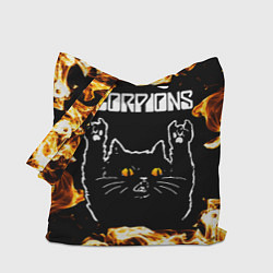 Сумка-шопер Scorpions рок кот и огонь, цвет: 3D-принт