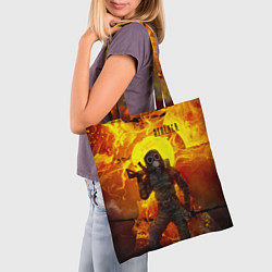 Сумка-шопер STALKER На Фоне Горящего Знака Радиации, цвет: 3D-принт — фото 2