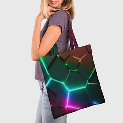 Сумка-шопер Радужный градиент неоновые геометрические плиты, цвет: 3D-принт — фото 2