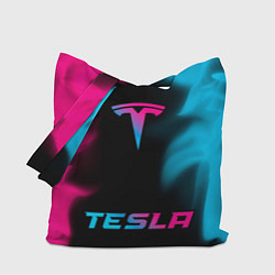 Сумка-шоппер Tesla - neon gradient: символ, надпись