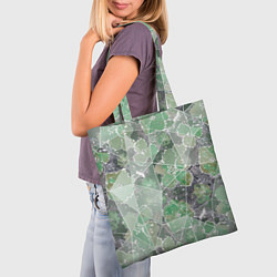 Сумка-шопер Зеленые цветы на сером мраморном фоне, цвет: 3D-принт — фото 2