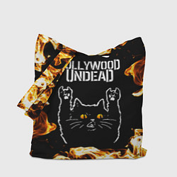 Сумка-шопер Hollywood Undead рок кот и огонь, цвет: 3D-принт