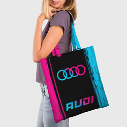 Сумка-шопер Audi - neon gradient: символ, надпись, цвет: 3D-принт — фото 2