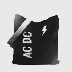Сумка-шоппер AC DC glitch на темном фоне: надпись, символ