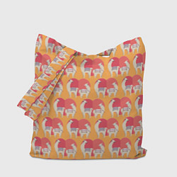 Сумка-шоппер Лама и альпака на фоне большого красного сердца