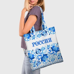 Сумка-шопер РОССИЯ голубой узор, цвет: 3D-принт — фото 2