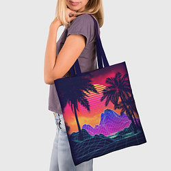 Сумка-шопер Тропический остров с пальмами ретро иллюстрация, цвет: 3D-принт — фото 2