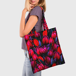 Сумка-шопер Тюльпаны - поле красных цветов, цвет: 3D-принт — фото 2