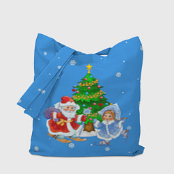 Сумка-шопер Дед Мороз, Снегурочка и елка, цвет: 3D-принт