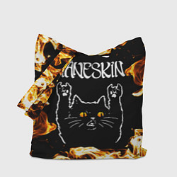 Сумка-шопер Maneskin рок кот и огонь, цвет: 3D-принт