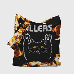 Сумка-шопер The Killers рок кот и огонь, цвет: 3D-принт