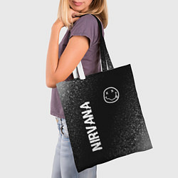 Сумка-шопер Nirvana glitch на темном фоне: надпись, символ, цвет: 3D-принт — фото 2