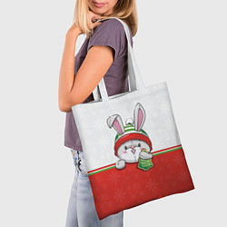 Сумка-шопер Новогодний зайка с ёлочкой, цвет: 3D-принт — фото 2