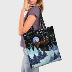 Сумка-шопер Санта на оленях в ночном небе, цвет: 3D-принт — фото 2