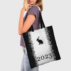 Сумка-шопер Кролик 2023 силуэт: символ, надпись на светлом, цвет: 3D-принт — фото 2