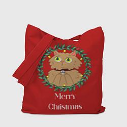 Сумка-шоппер Christmas cat with a garland