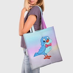 Сумка-шопер Птица с бабочкой на радужном фоне, цвет: 3D-принт — фото 2