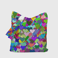 Сумка-шопер Орнамент из разноцветных сердечек - валентинка, цвет: 3D-принт