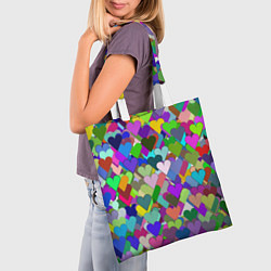 Сумка-шопер Орнамент из разноцветных сердечек - валентинка, цвет: 3D-принт — фото 2
