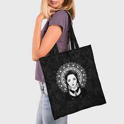 Сумка-шопер Готическая девушка и округлый орнамент с черепами, цвет: 3D-принт — фото 2