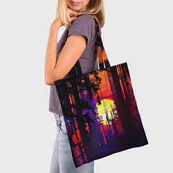 Сумка-шопер Неоновый закат города, цвет: 3D-принт — фото 2