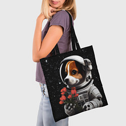 Сумка-шопер Щенок космонавт с тюльпанами, цвет: 3D-принт — фото 2