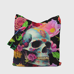Сумка-шоппер Skull on a background of flowers - irezumi