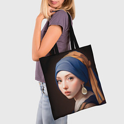 Сумка-шопер Девушка с жемчужной сережкой - современный вариант, цвет: 3D-принт — фото 2