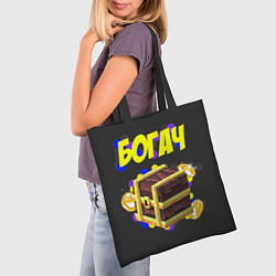 Сумка-шопер Богач с сундуком на черным фоне, цвет: 3D-принт — фото 2