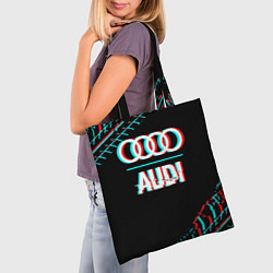 Сумка-шопер Значок Audi в стиле glitch на темном фоне, цвет: 3D-принт — фото 2