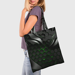Сумка-шопер Черные плиты и зеленая сетка, цвет: 3D-принт — фото 2