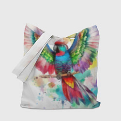 Сумка-шоппер Разноцветный акварельный попугай с расправленными