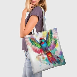 Сумка-шопер Разноцветный акварельный попугай с расправленными, цвет: 3D-принт — фото 2