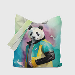 Сумка-шопер Прикольный панда в модной куртке, цвет: 3D-принт