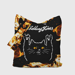 Сумка-шопер Rolling Stones рок кот и огонь, цвет: 3D-принт