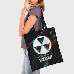 Сумка-шопер Fallout в стиле glitch и баги графики на темном фо, цвет: 3D-принт — фото 2