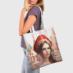 Сумка-шопер Девушка в кокошнике с косой - кремль, цвет: 3D-принт — фото 2