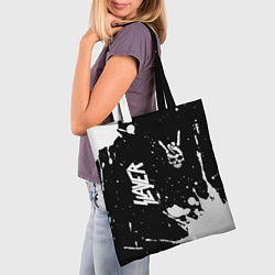 Сумка-шопер Slayer и рок символ на темном фоне, цвет: 3D-принт — фото 2