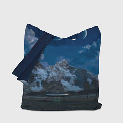Сумка-шопер Ночные горы в природе и небо с нло, цвет: 3D-принт