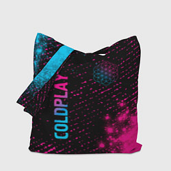 Сумка-шоппер Coldplay - neon gradient: надпись, символ
