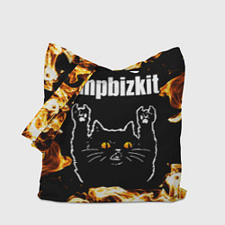 Сумка-шопер Limp Bizkit рок кот и огонь, цвет: 3D-принт