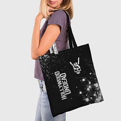 Сумка-шопер Hollywood Undead и рок символ на темном фоне, цвет: 3D-принт — фото 2