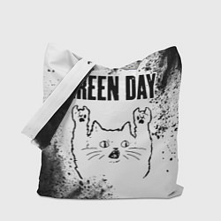 Сумка-шоппер Green Day рок кот на светлом фоне